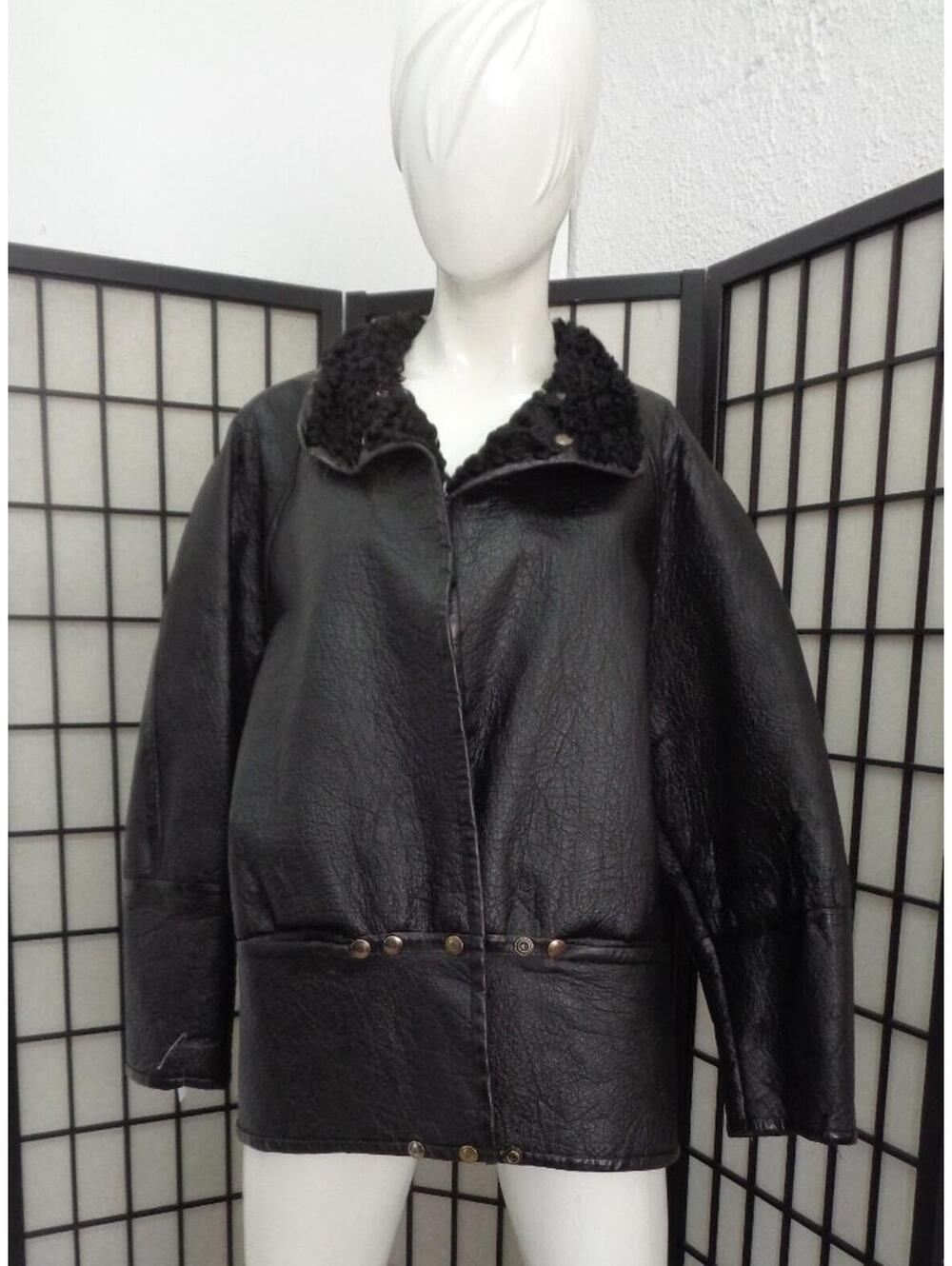 Excellent Black Lamb & Leather Fur Coat Jacket Women Woman Size 2-4 Xs